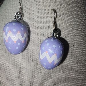 Easter Egg PurpleWood Painted Earrings w Dots And Zig Zags